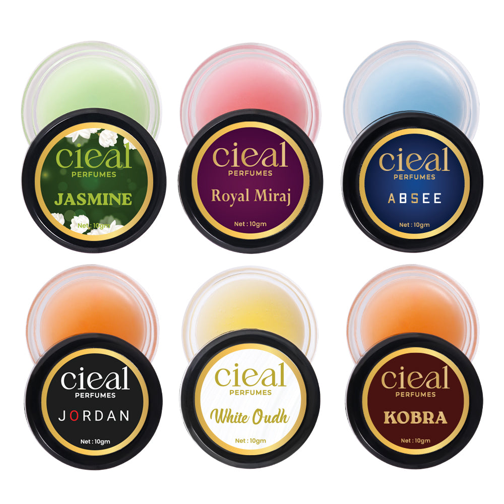 CIEAL Solid Perfume Set of 6 – Jasmine | Royal Miraj | Absee | Jordan | White Oud | Kobra